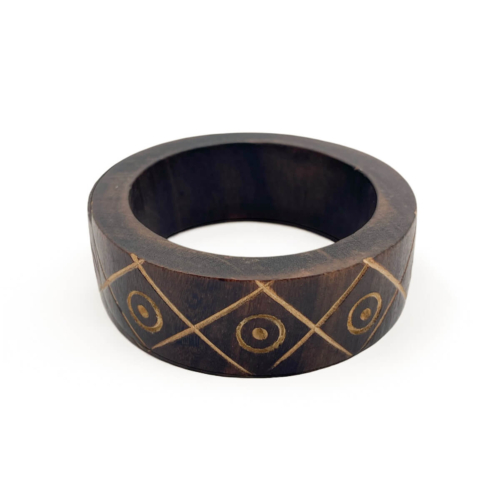 Geometric Carved Wood Bangle - Tribal Pattern Boho Bracelet