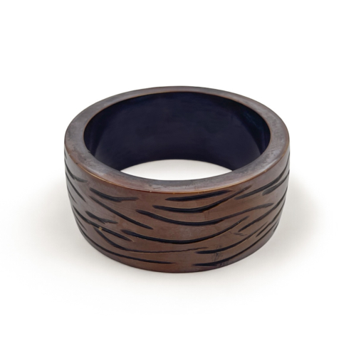 Abstract Carved Wood Bangle - Rustic Textured Boho Bracelet