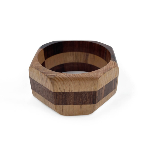 Octagon Multi-Tone Wood Bangle - Geometric Inlay Bracelet BH0259