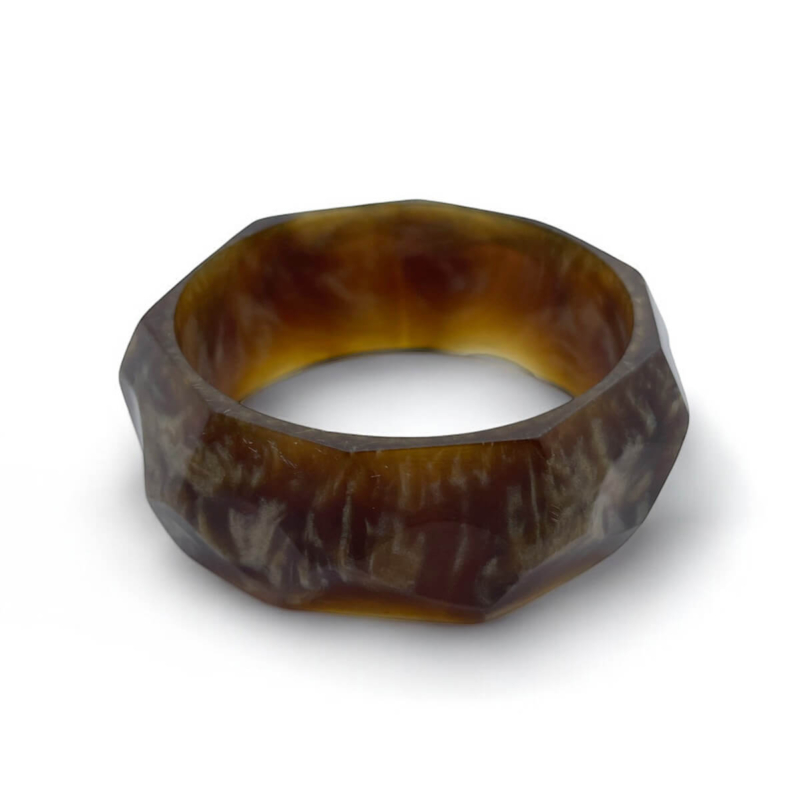 Faceted Brown Tortoiseshell Resin Bangle - Geometric Boho Bracelet