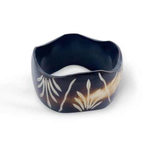 Wavy Edge Resin Bangle with Etched Design - Organic Bohemian Bracelet