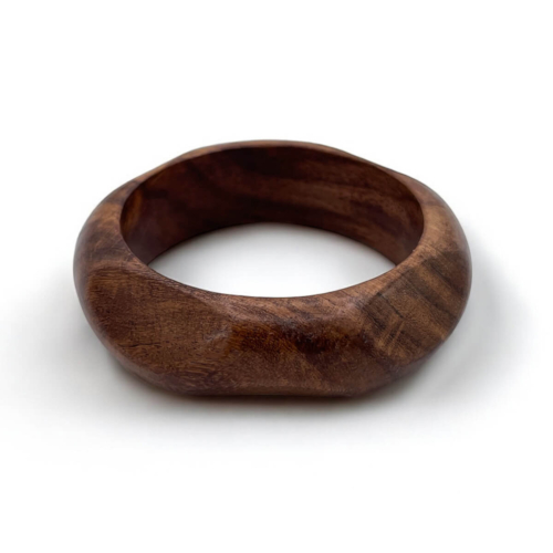 Organic Wavy Dark Wood Bangle - Sculptural Bohemian Bracelet