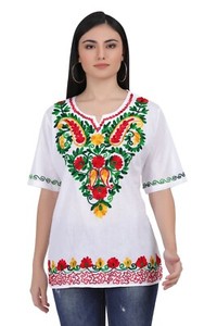 Cotton Mexican White Tops/Blouses Colorful Embroidered