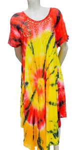 Womens Summer Sun Dress Umbrella Tie Dye Flower Beach Resort Wear Boho Hippie