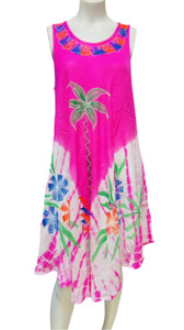 Womens Summer Sun Dress Tie Dye Flower Beach Resort Wear Boho Hippie palm tree