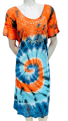 Womens Summer Sun Dress Umbrella Tie Dye Flower Beach Resort Wear Boho Hippie - Image 5