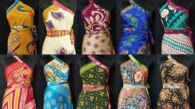 Assorted-art Vintage Silk Sari Magic Wrap Skirt Reversible Double Layer skirt - Image 3