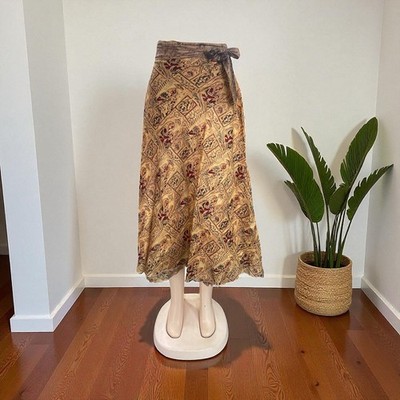 Assorted-art Vintage Silk Sari Magic Wrap Skirt Reversible Double Layer skirt - Image 4