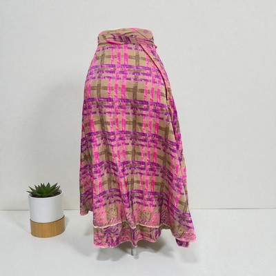 Assorted-art Vintage Silk Sari Magic Wrap Skirt Reversible Double Layer skirt - Image 10