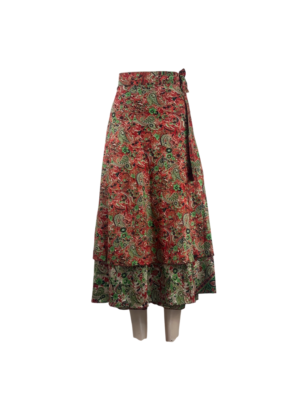 Assorted-art Vintage Silk Sari Magic Wrap Skirt Reversible Double Layer skirt - Image 12