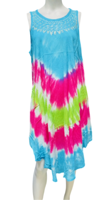 Womens Summer Sun Dress Umbrella Tie Dye Flower Beach Resort Wear Boho Hippie - Image 7