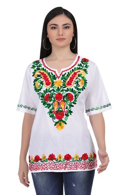 Cotton Mexican White Tops/Blouses Colorful Embroidered - Image 2