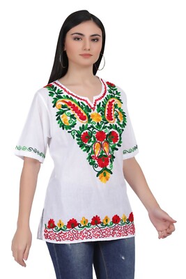 Cotton Mexican White Tops/Blouses Colorful Embroidered - Image 5