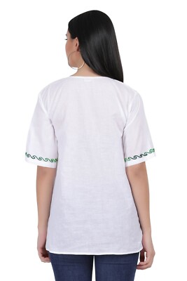 White Tops/Blouses Colorful Hand Stitched Mexican Style - Image 4